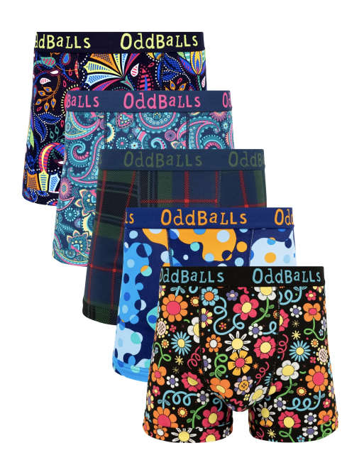 Oddballs 5 pack floral, tartan and paisley print cotton boxers in multi, 2 of 6