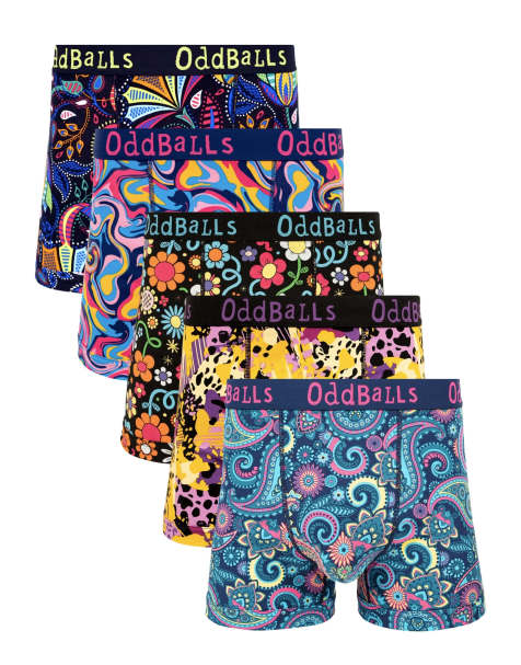 OddBalls 5 pack paisley, animal and floral print cotton boxers in multi - view 1