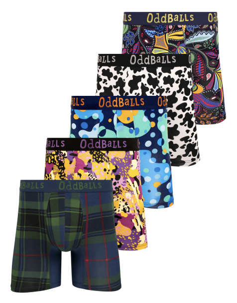 OddBalls 5 pack tartan, animal and floral bamboo boxer shorts in multi - view 1