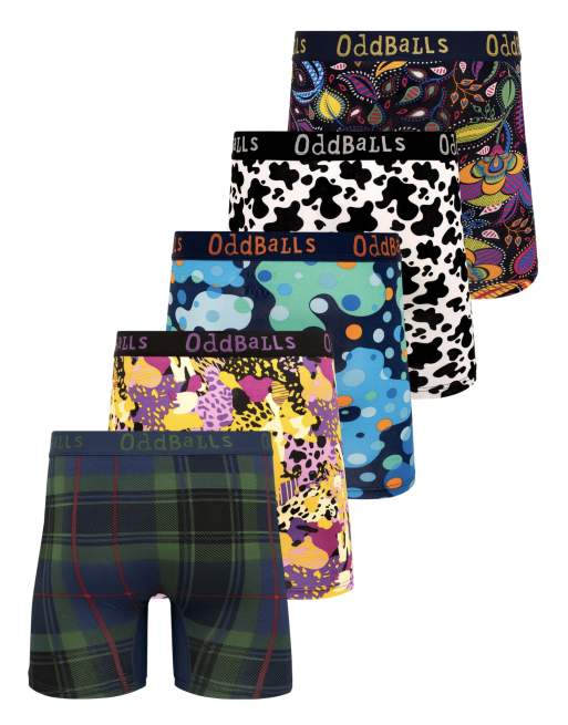 Oddballs 5 pack tartan, animal and floral bamboo boxer shorts in multi, 2 of 7