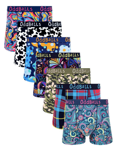 OddBalls 7 pack paisley, camo and wave print cotton boxers in multi - view 1