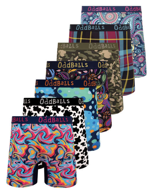 Oddballs 7 pack patterned colourful bamboo boxer shorts in multi, 2 of 7
