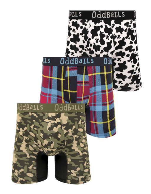 Oddballs Bamboo boxer shorts 3 pack in camo, tartan, cow print, 2 of 6