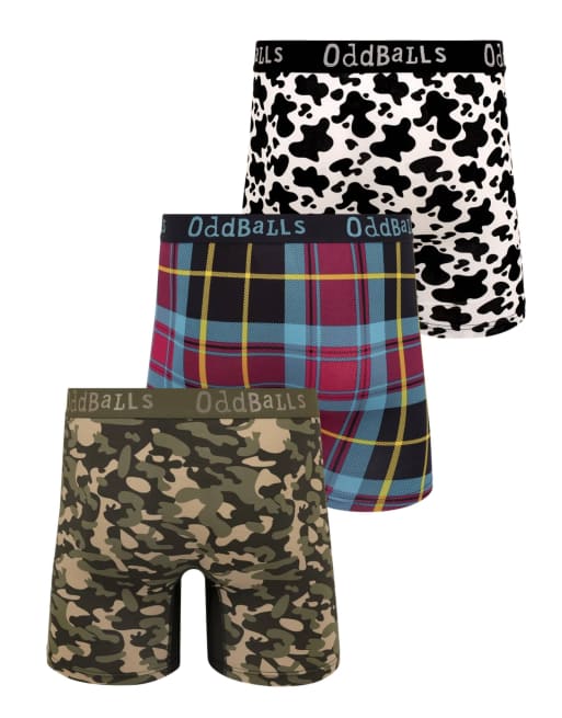 Oddballs Bamboo boxer shorts 3 pack in camo, tartan, cow print, 4 of 6
