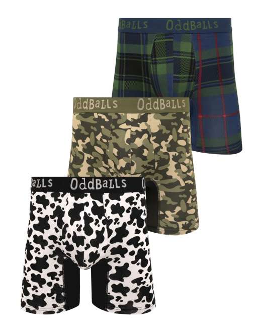 Oddballs Bamboo boxer shorts 3 pack in cow print, camo, tartan, 2 of 6