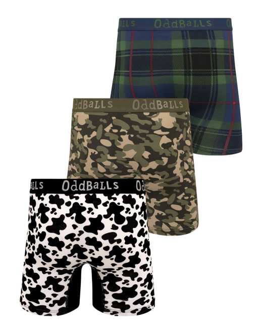 Oddballs Bamboo boxer shorts 3 pack in cow print, camo, tartan, 4 of 6