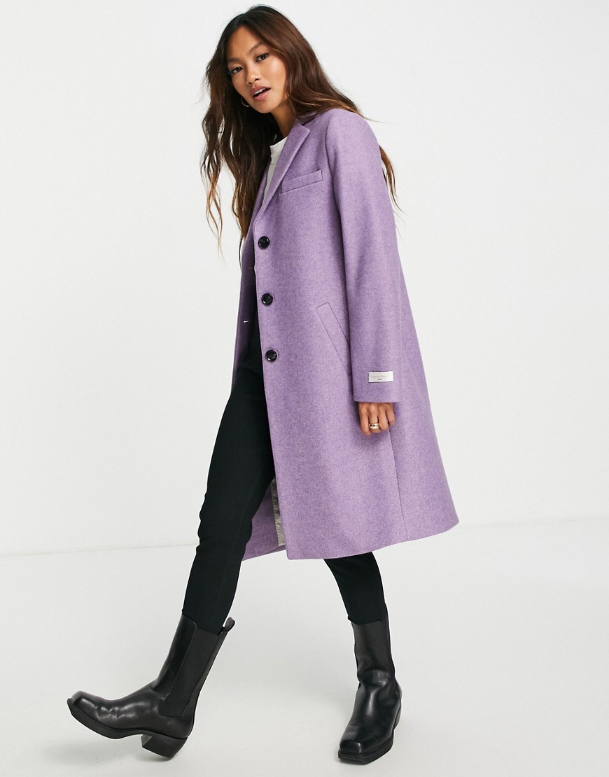 фото Однобортное пальто сиреневого цвета зауженного кроя gianni feraud-фиолетовый цвет