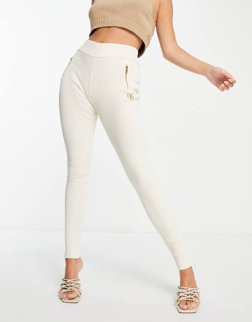 ODolls Collection Geribbelde legging met ritsjes in creme deel van co ord set ASOS