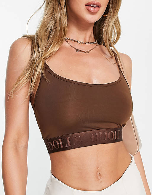  ODolls Collection logo seam detail crop top co ord in chocolate 