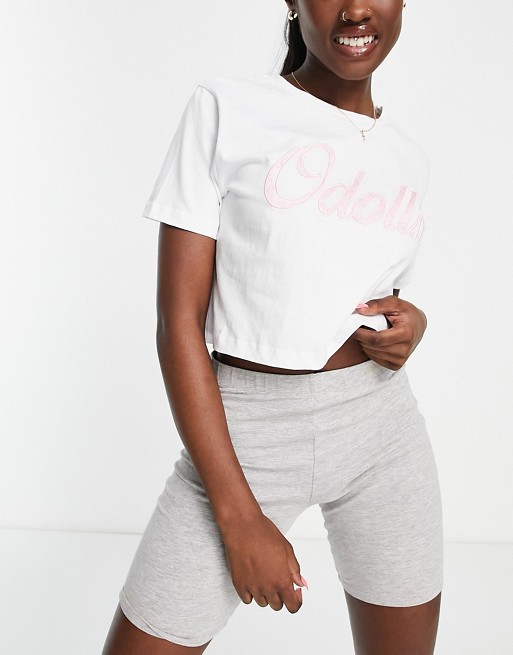ODolls Collection nightwear motif t shirt co ord in white multi