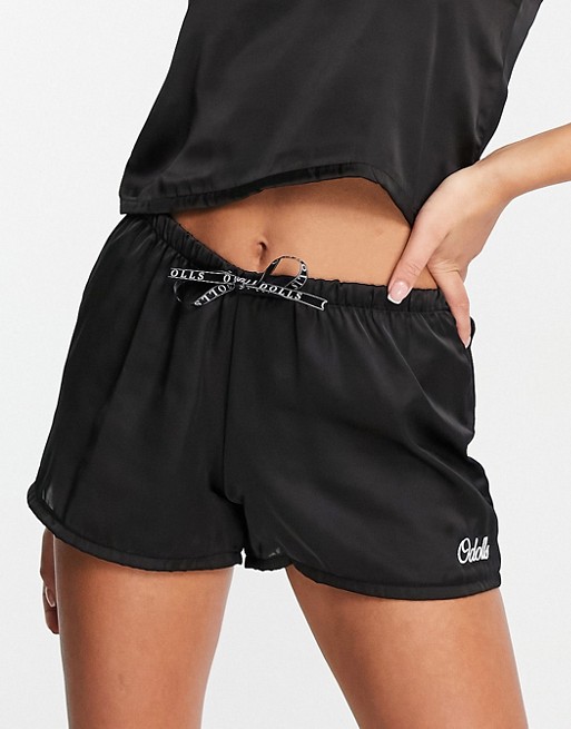 ODolls Collection nightwear satin shorts co ord in black