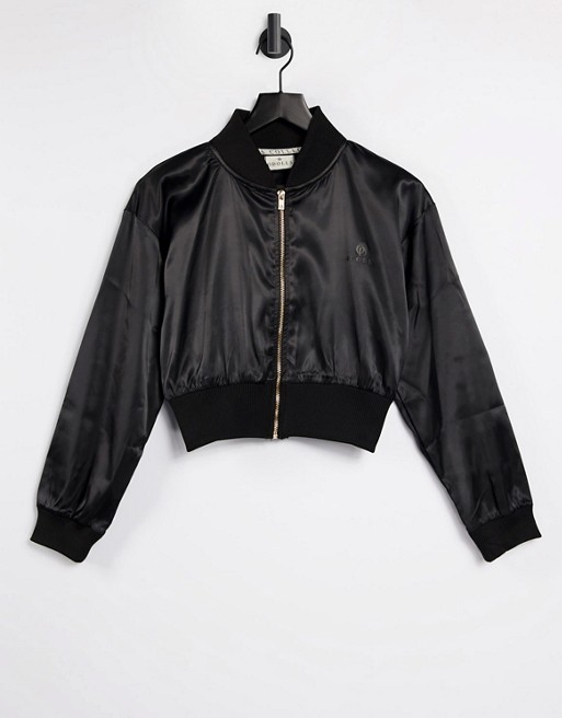 ODolls Collection satin motif bomber jacket in black