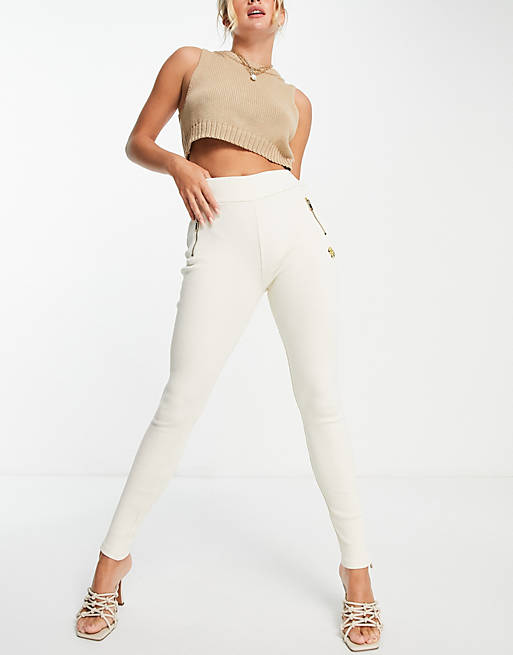ODolls Collection zip detail ribbed legging co ord in cream