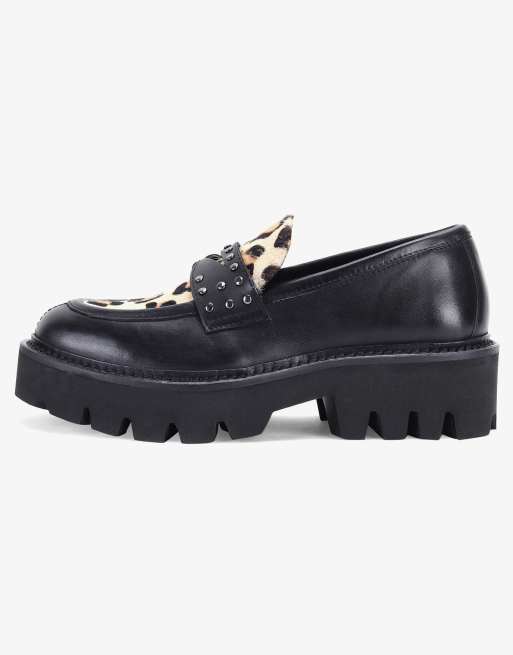 OFF THE HOOK ABBEY black leather anti slip stylish slip on loafer shoes in black ASOS