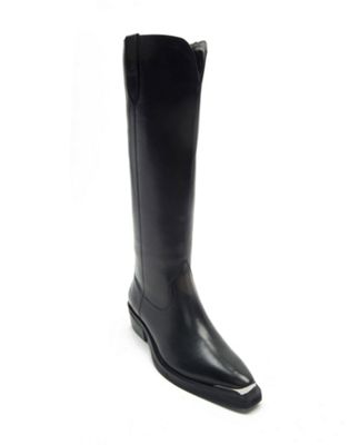 Off The Hook acton leather knee high biker boots in black