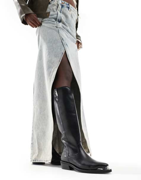OFF THE HOOK ACTON leather knee high biker boots in black - view 1