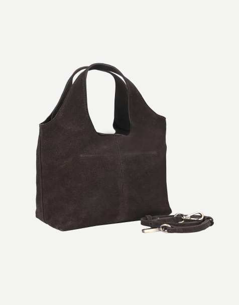 Off The Hook Alanis suede tote bag with shoulder strap in brown - view 1