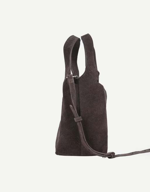 Off The Hook Alanis suede tote bag with shoulder strap in brown, 6 of 7