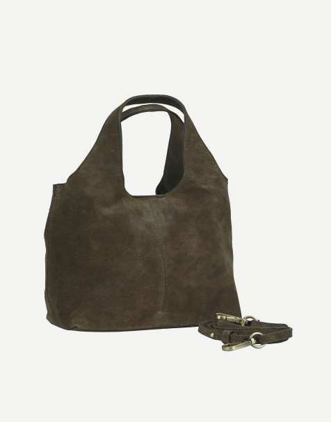 Off The Hook Alanis suede tote bag with shoulder strap in olive - view 1