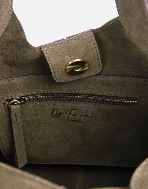 Off The Hook Alanis suede tote bag with shoulder strap in olive, 3 of 7