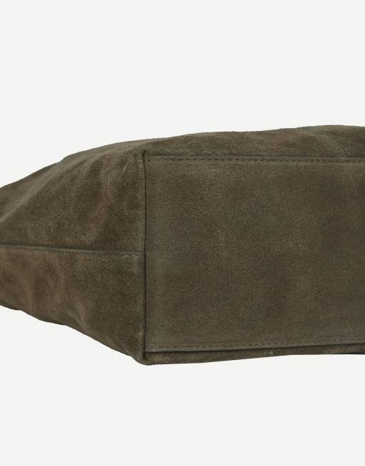 Off The Hook Alanis suede tote bag with shoulder strap in olive, 5 of 7
