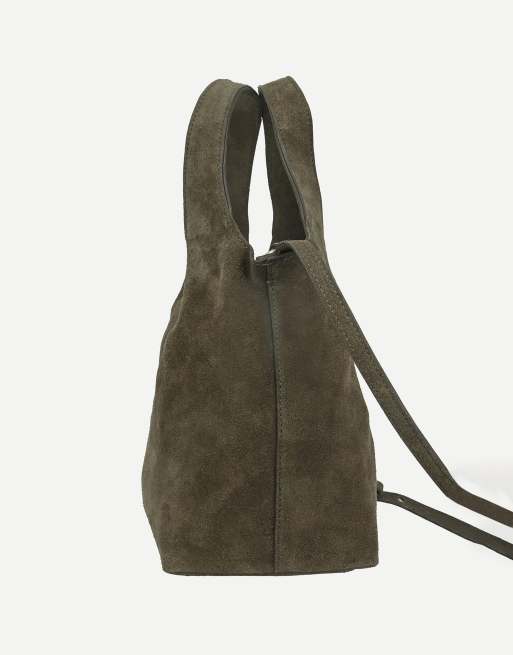 Off The Hook Alanis suede tote bag with shoulder strap in olive, 6 of 7
