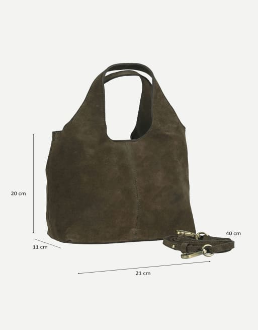 Off The Hook Alanis suede tote bag with shoulder strap in olive, 7 of 7