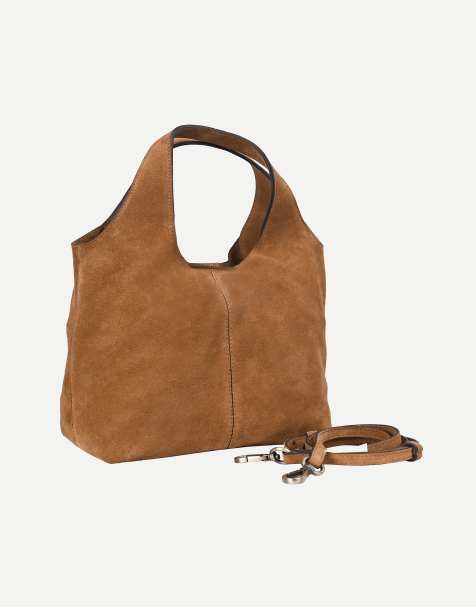 Off The Hook Alanis suede tote bag with shoulder strap in tan - view 1