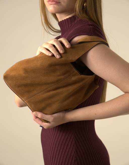 Off The Hook Alanis suede tote bag with shoulder strap in tan, 2 of 7