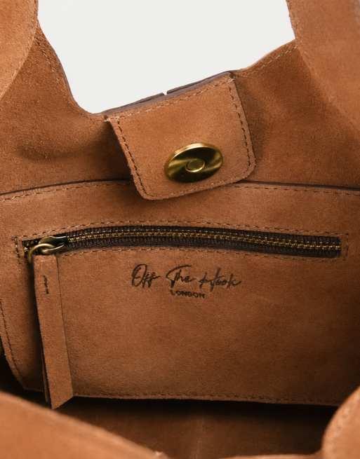 Off The Hook Alanis suede tote bag with shoulder strap in tan, 3 of 7
