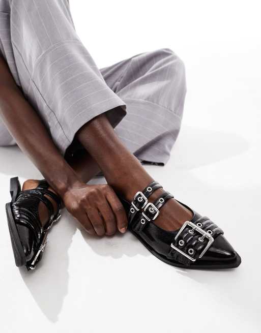 OFF THE HOOK 'ALDERBROOK' Block Heel Leather Comfort Flat Sandals in Patent Black