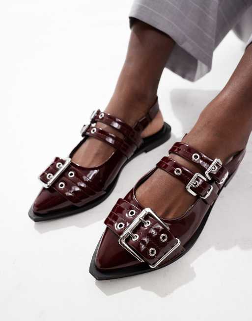 OFF THE HOOK 'ALDERBROOK' Block Heel Leather Comfort Flat Sandals in Patent Wine