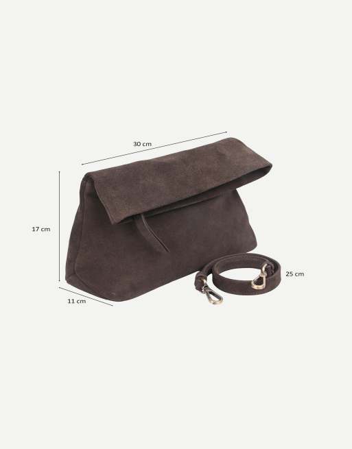 Off The Hook Amos suede fold over shoulder bag in brown, 7 of 7