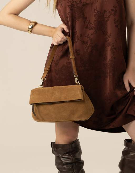 Off The Hook Amos suede fold over shoulder bag in tan, 2 of 6
