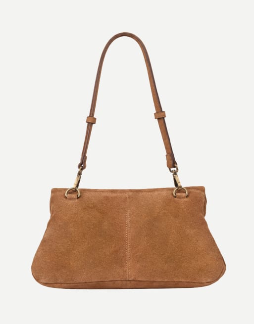 Off The Hook Amos suede fold over shoulder bag in tan, 5 of 6