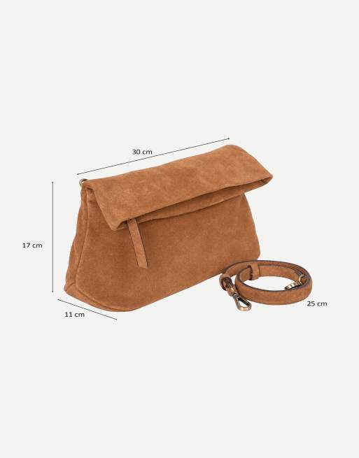 Off The Hook Amos suede fold over shoulder bag in tan, 6 of 6