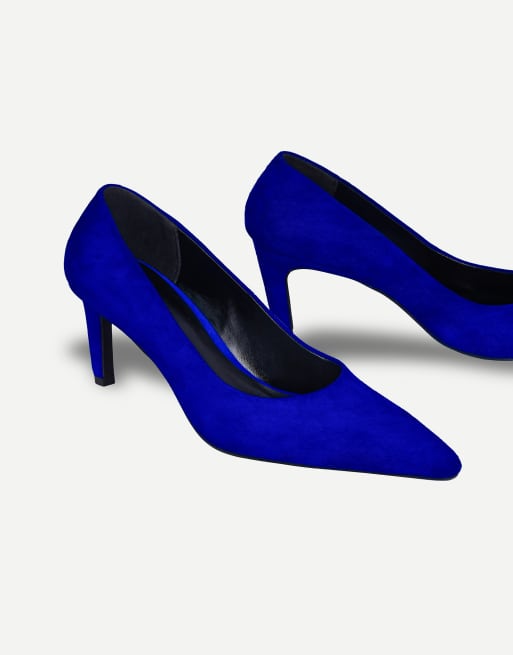 Off The Hook Andre pointed toe high heel court shoes in blue suede, 5 of 7