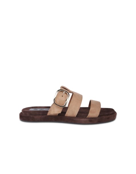 Off The Hook Anete suede leather slider sandals with buckle in beige - view 1