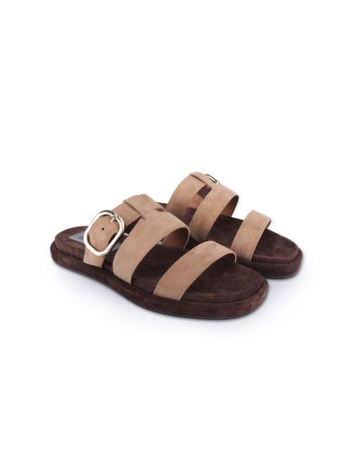 Off The Hook Anete suede leather slider sandals with buckle in beige, 2 of 4