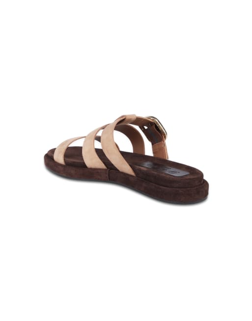 Off The Hook Anete suede leather slider sandals with buckle in beige, 3 of 4
