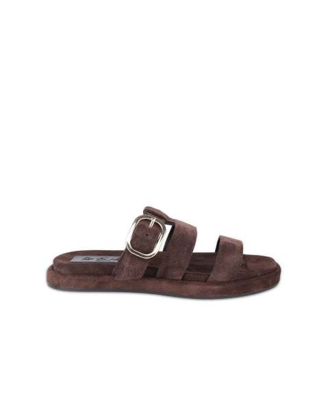 Off The Hook Anete suede leather slider sandals with buckle in brown - view 1
