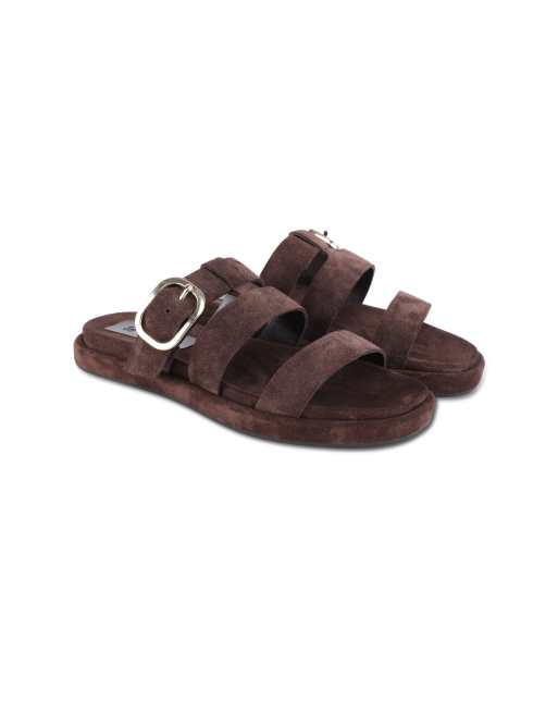 Off The Hook Anete suede leather slider sandals with buckle in brown, 2 of 4