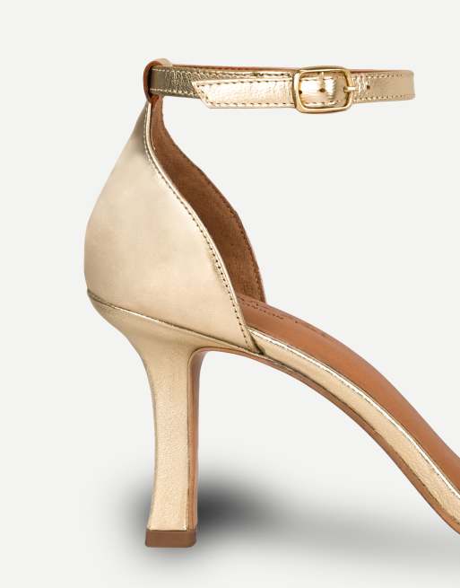 Off The Hook Ashleigh leather stiletto heeled sandals in metallic gold, 3 of 7