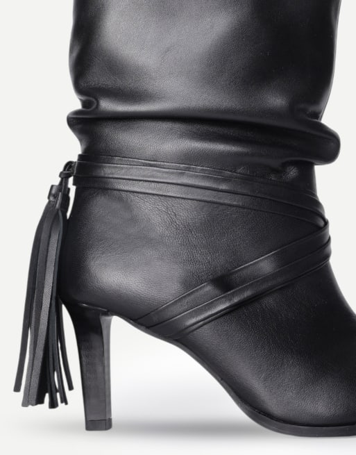 Off The Hook Aurora leather slouchy stiletto heel ankle boots with tassel detail in black, 5 of 6
