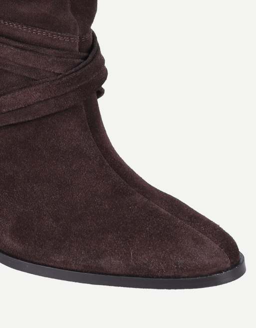 Off The Hook Aurora suede slouchy stiletto heel ankle boots with tassel detail in brown suede, 6 of 6