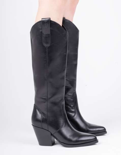 Off The Hook Austin leather pointed-toe knee-high western boots in black - view 1