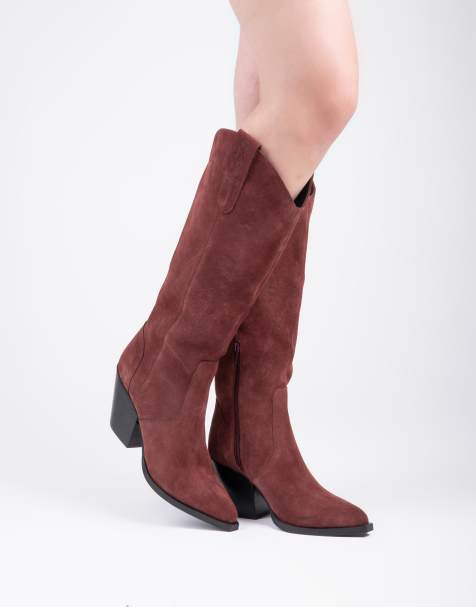 Off The Hook Austin suede pointed-toe knee-high western boots in burgundy - view 1