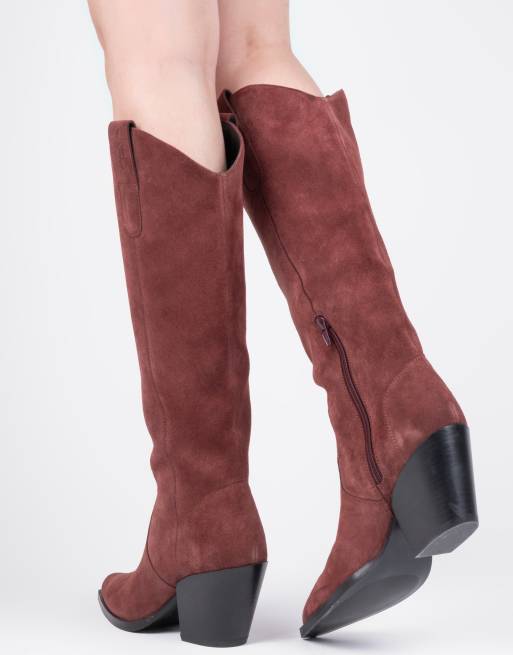 Off The Hook Austin suede pointed-toe knee-high western boots in burgundy, 2 of 3