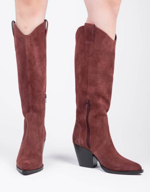 Off The Hook Austin suede pointed-toe knee-high western boots in burgundy, 3 of 3