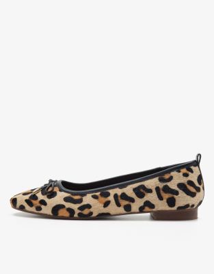  BALLERINA leather pinner flats in leopard print  - TAN